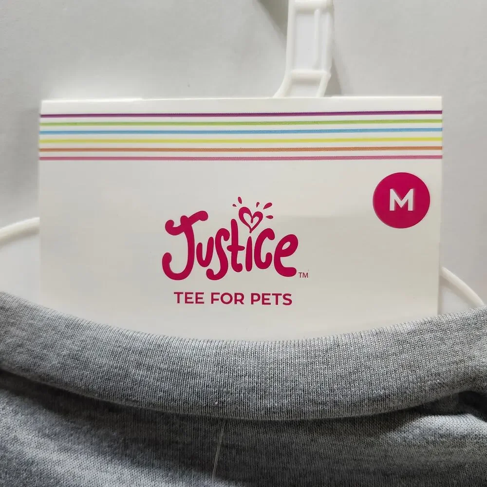 Justice Tee for Pets Gray Smiley Face Daisy Dog Shirt Size M NWT